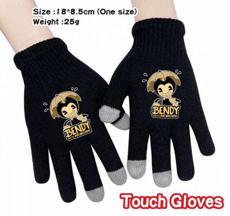 Bendy-8A Black Anime knit full finger touch screen gloves