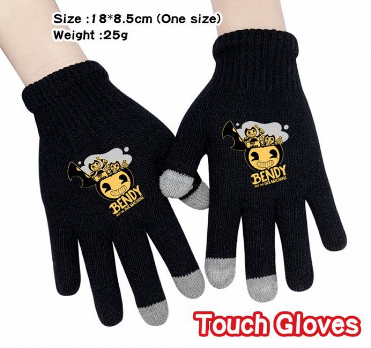 Bendy-9A Black Anime knit full finger touch screen gloves