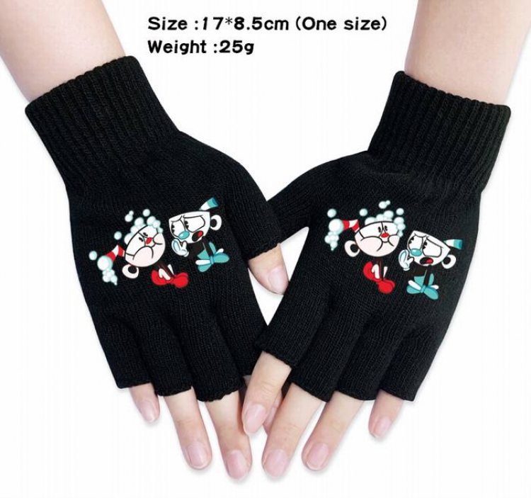 Cuphead-11A Black Anime knitted half finger gloves