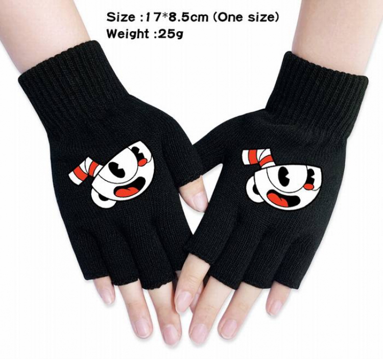 Cuphead-1A Black Anime knitted half finger gloves