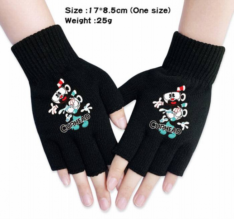 Cuphead-4A Black Anime knitted half finger gloves