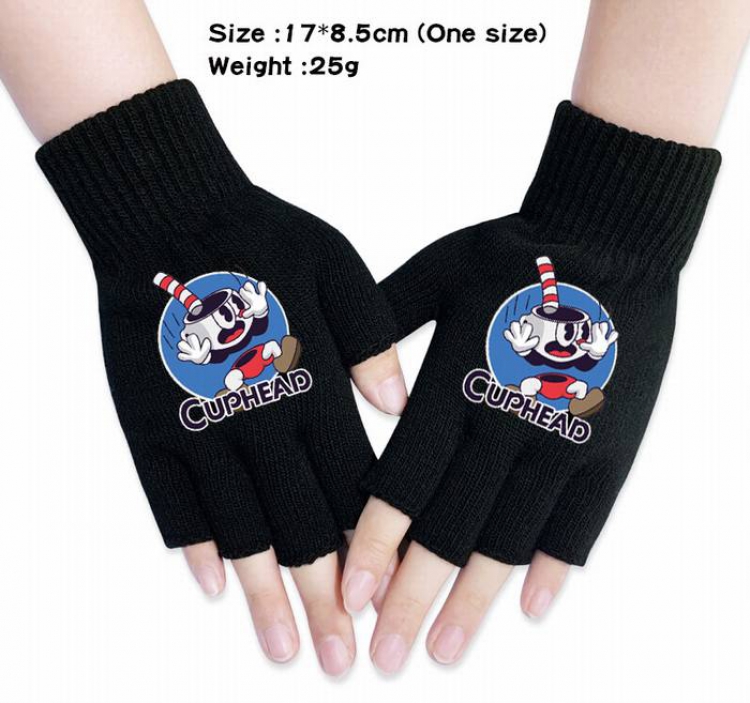 Cuphead-5A Black Anime knitted half finger gloves