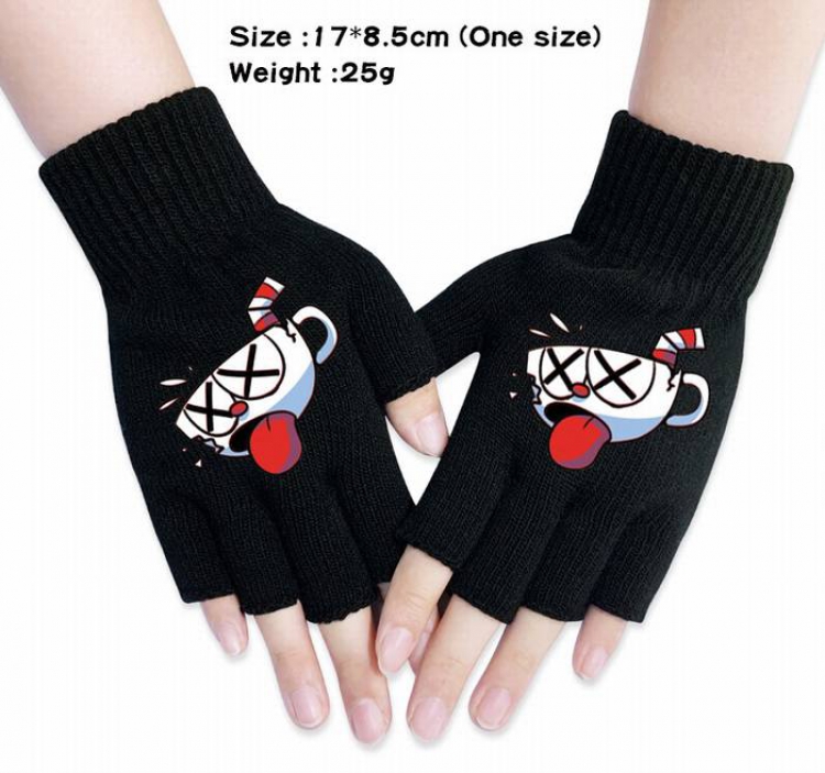 Cuphead-9A Black Anime knitted half finger gloves