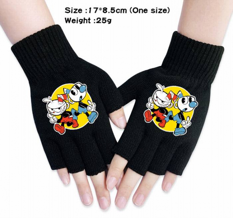 Cuphead-6A Black Anime knitted half finger gloves