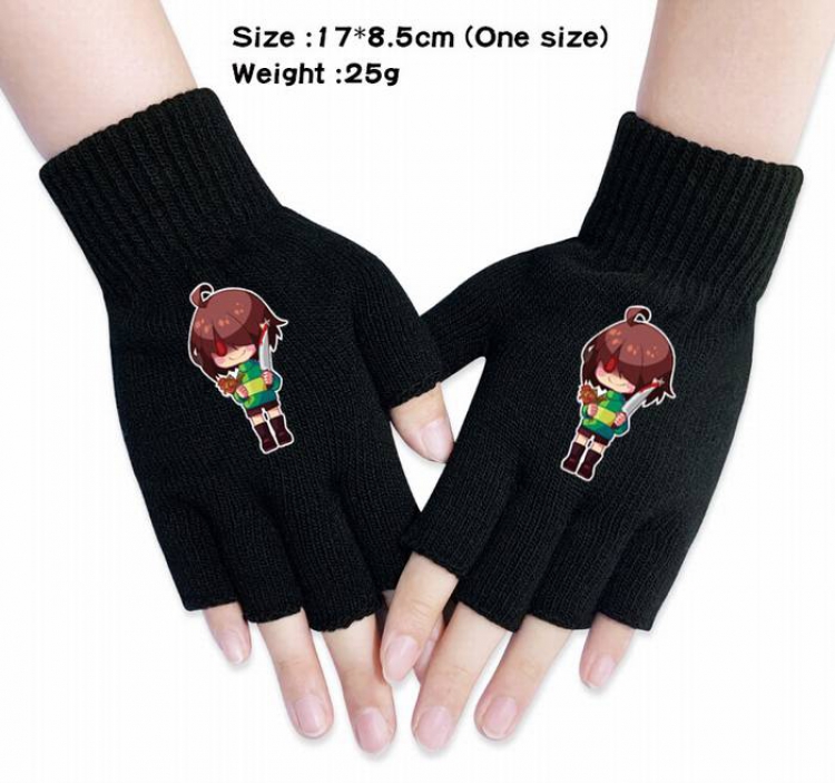 Undertale-12A Black Anime knitted half finger gloves