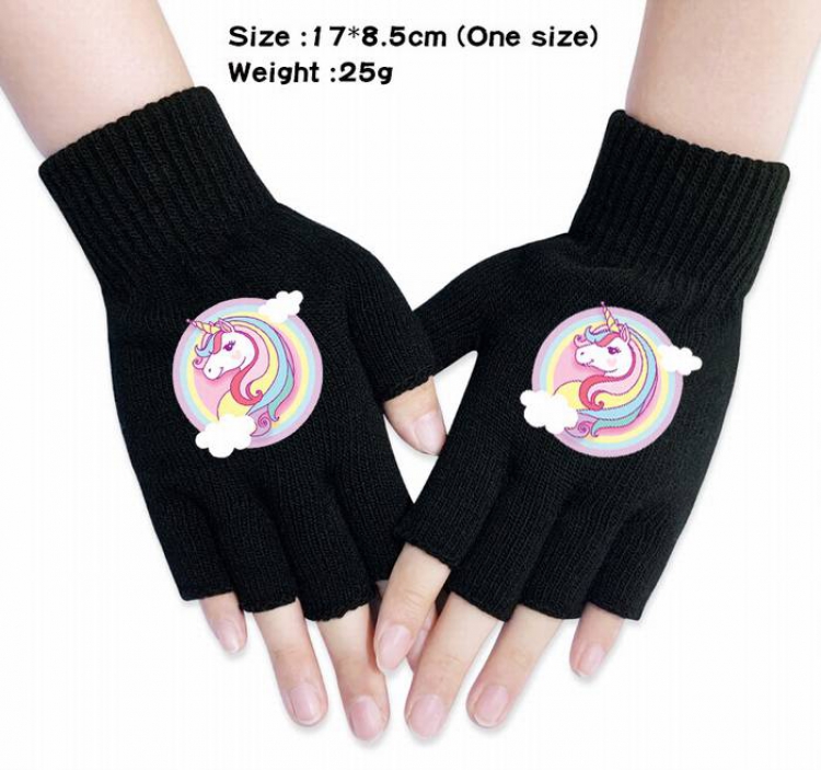 Unicorn-13A Black Anime knitted half finger gloves