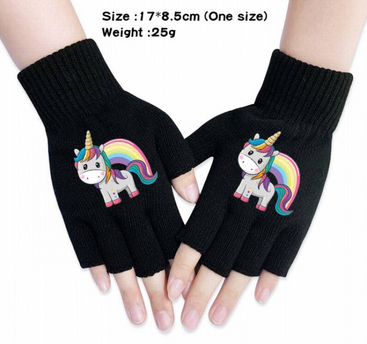 Unicorn-3A Black Anime knitted half finger gloves