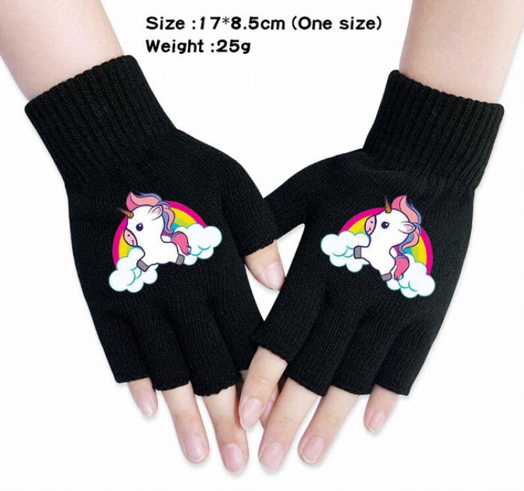 Unicorn-4A Black Anime knitted half finger gloves