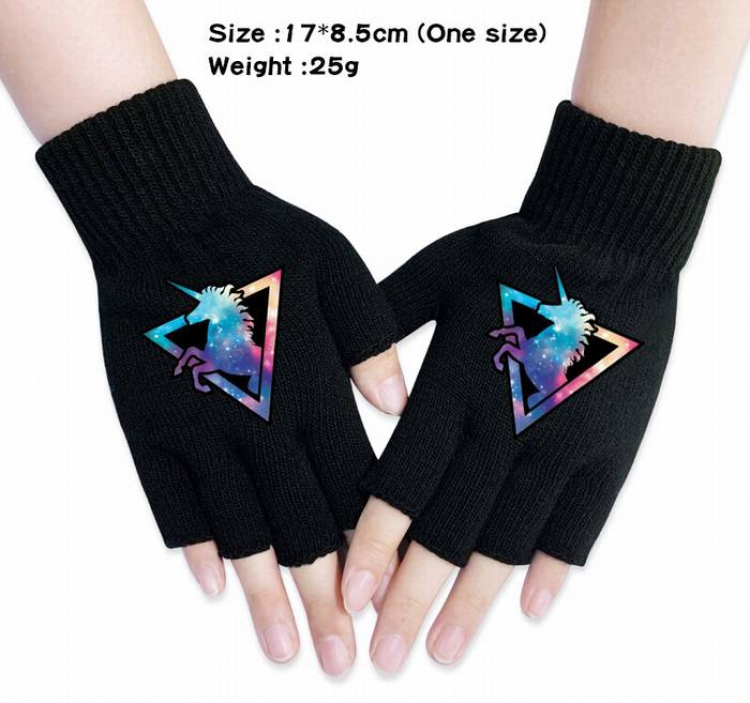 Unicorn-8A Black Anime knitted half finger gloves