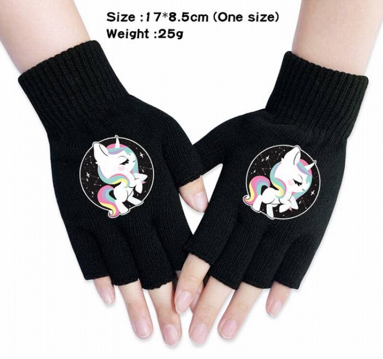 Unicorn-6A Black Anime knitted half finger gloves