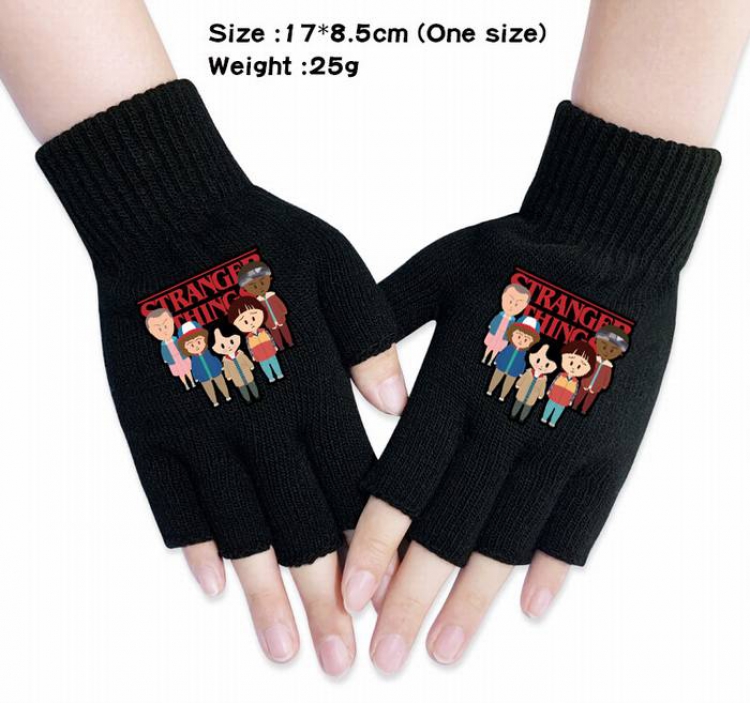 Stranger Things-1A Black Anime knitted half finger gloves