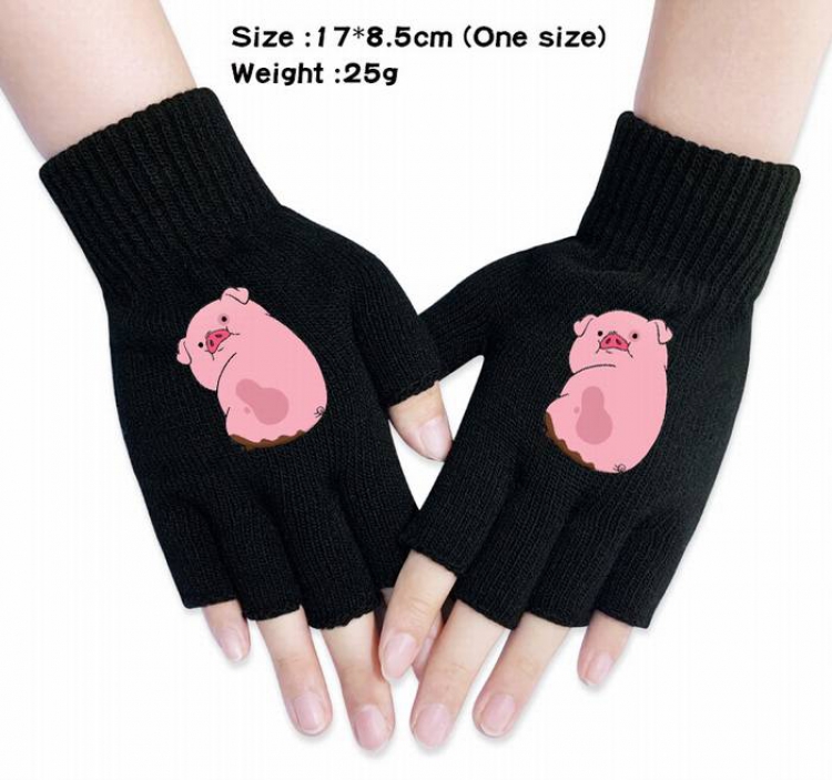 Gravity Falls-11A Black Anime knitted half finger gloves