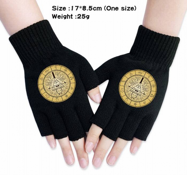 Gravity Falls-3A Black Anime knitted half finger gloves