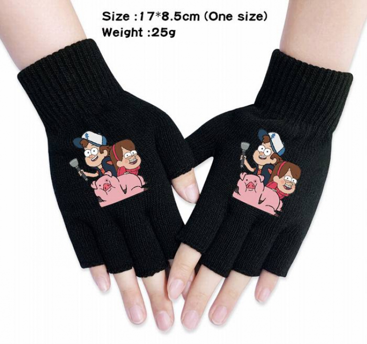 Gravity Falls-7A Black Anime knitted half finger gloves