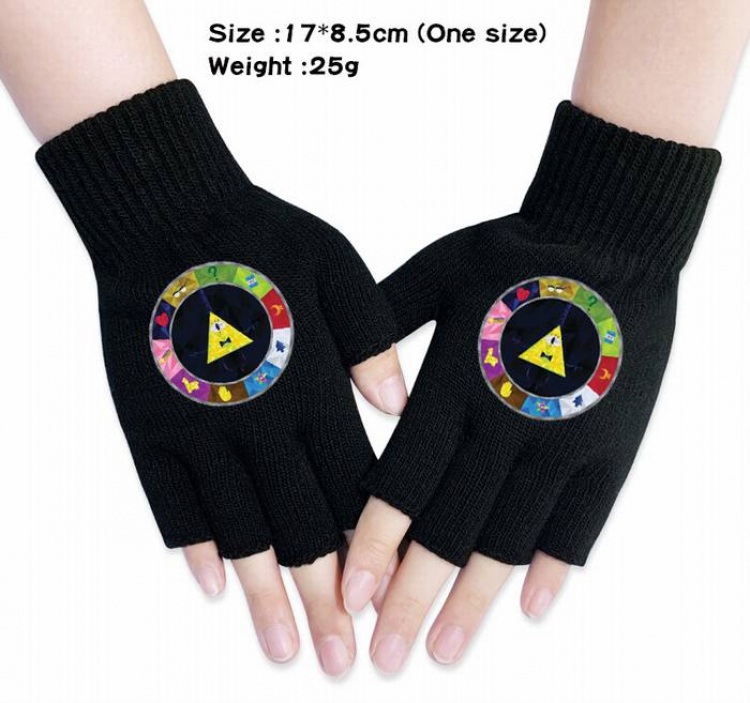 Gravity Falls-8A Black Anime knitted half finger gloves