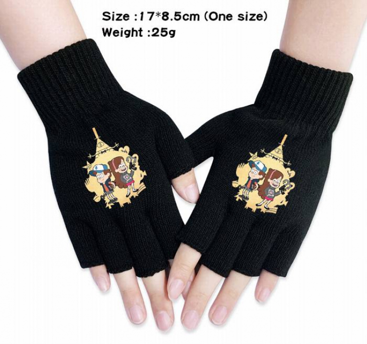 Gravity Falls-4A Black Anime knitted half finger gloves