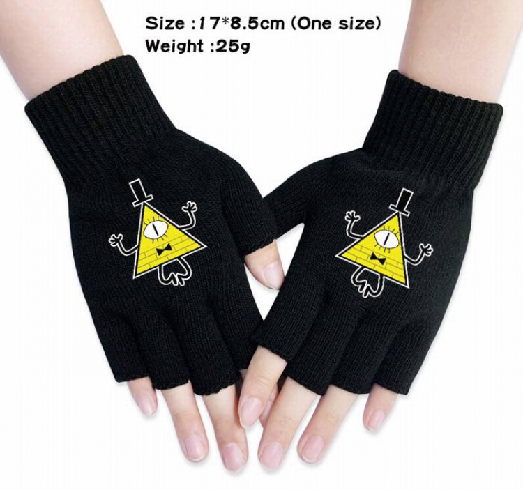 Gravity Falls-6A Black Anime knitted half finger gloves
