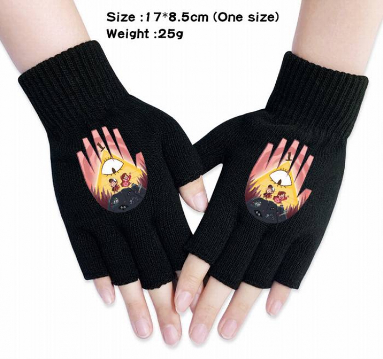 Gravity Falls-9A Black Anime knitted half finger gloves