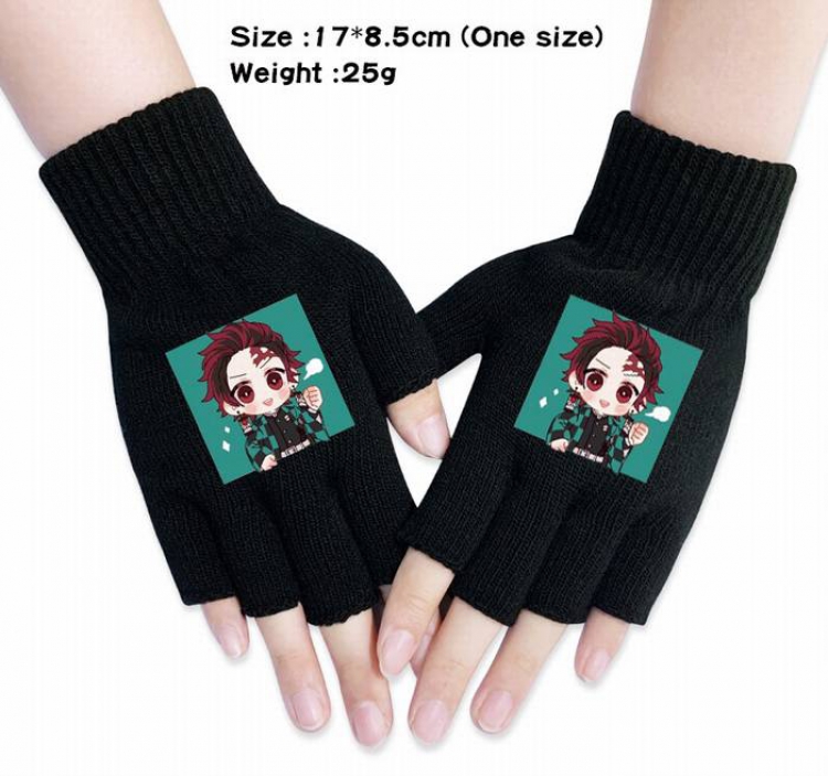 Demon Slayer Kimets-10A Black Anime knitted half finger gloves