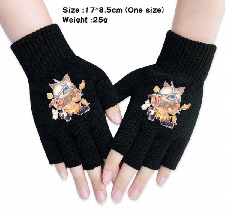 Demon Slayer Kimets-14A Black Anime knitted half finger gloves