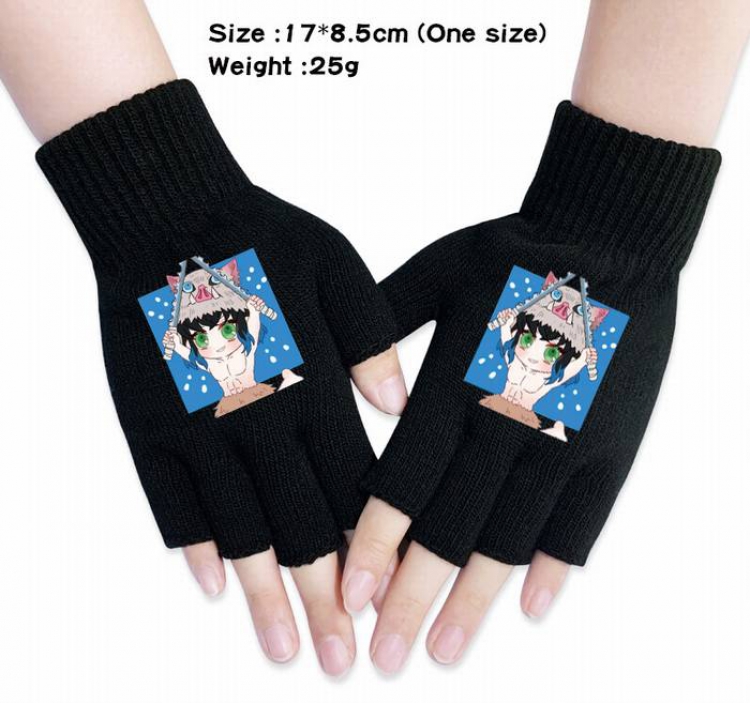 Demon Slayer Kimets-11A Black Anime knitted half finger gloves