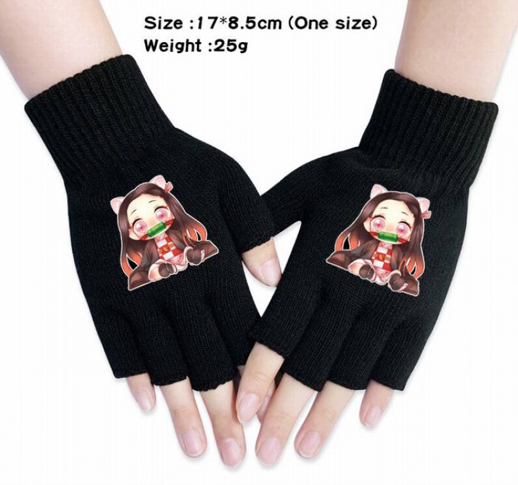 Demon Slayer Kimets-13A Black Anime knitted half finger gloves