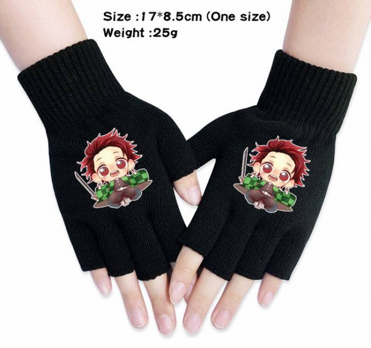 Demon Slayer Kimets-12A Black Anime knitted half finger gloves