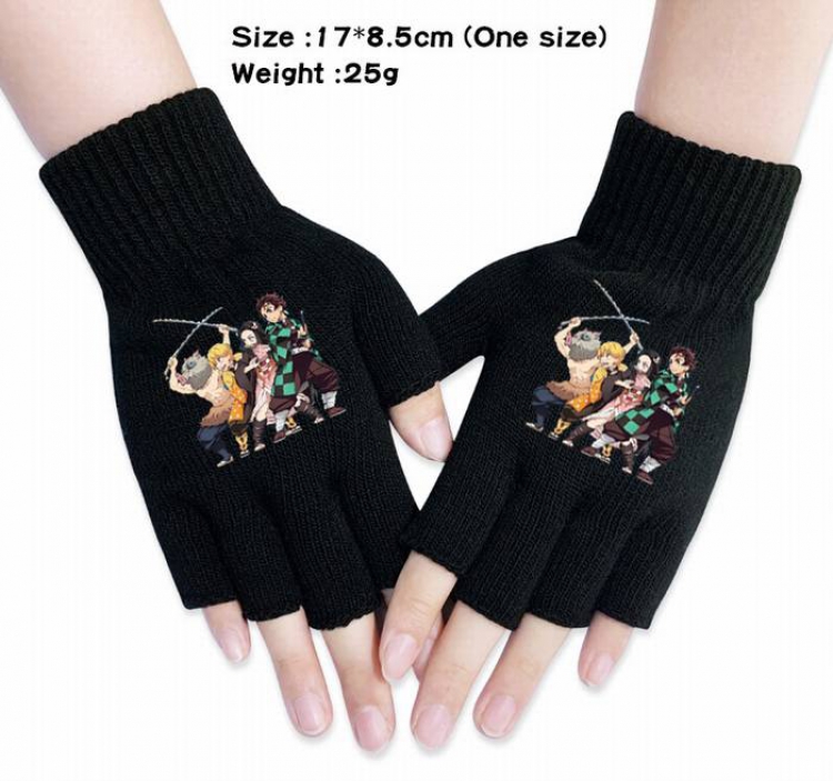 Demon Slayer Kimets-17A Black Anime knitted half finger gloves