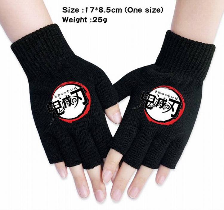 Demon Slayer Kimets-18A Black Anime knitted half finger gloves