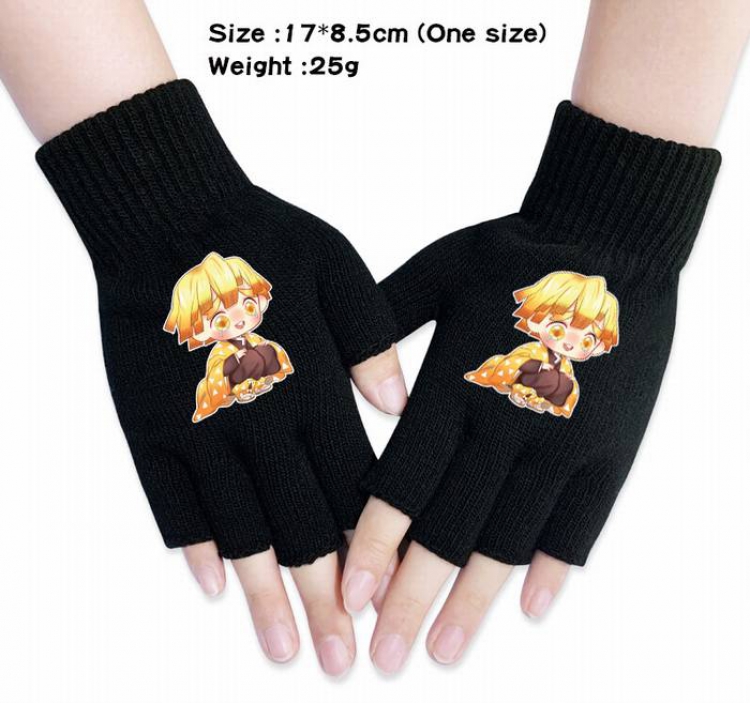 Demon Slayer Kimets-15A Black Anime knitted half finger gloves