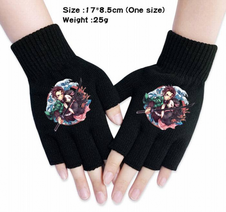 Demon Slayer Kimets-2A Black Anime knitted half finger gloves