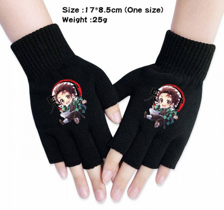 Demon Slayer Kimets-3A Black Anime knitted half finger gloves