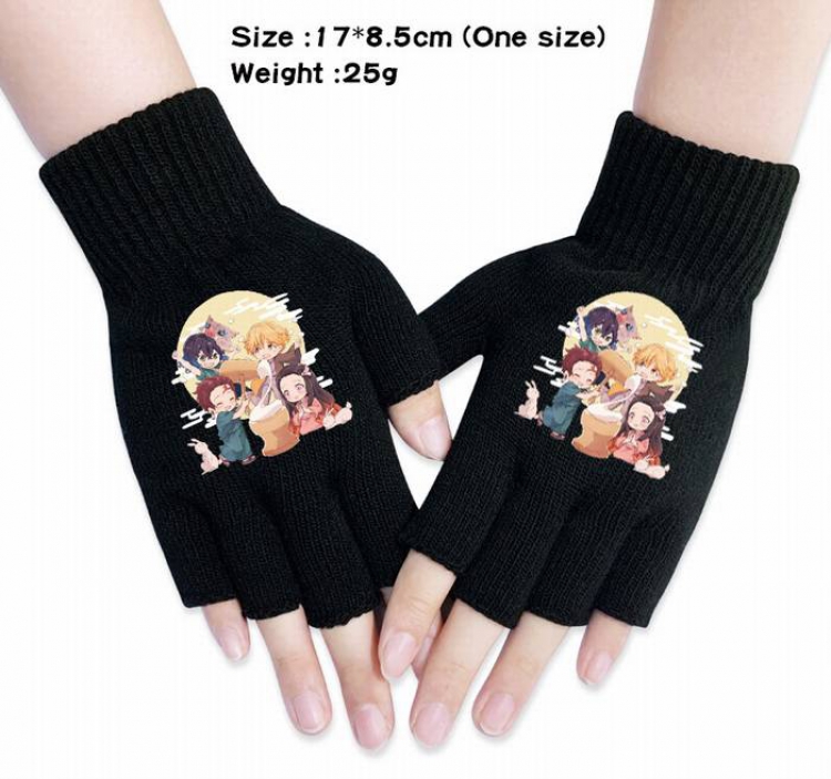 Demon Slayer Kimets-7A Black Anime knitted half finger gloves