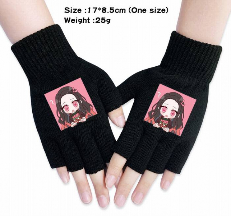 Demon Slayer Kimets-8A Black Anime knitted half finger gloves