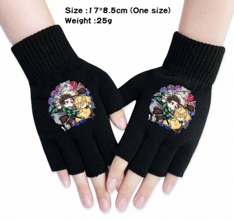 Demon Slayer Kimets-6A Black Anime knitted half finger gloves