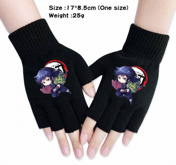 Demon Slayer Kimets-5A Black Anime knitted half finger gloves