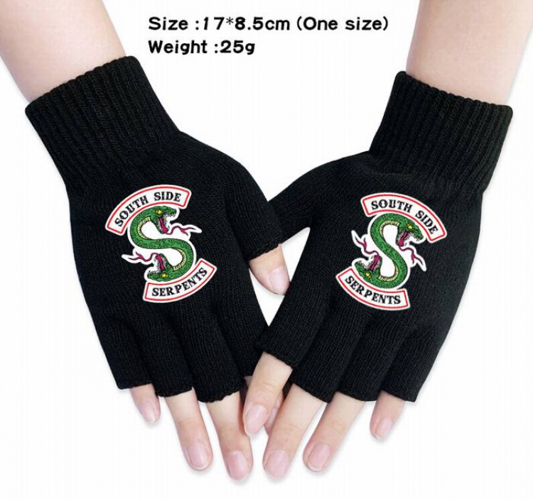 Riverdale-1A Black Anime knitted half finger gloves