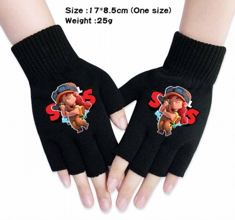 Brawl Stars-11A Black Anime knitted half finger gloves