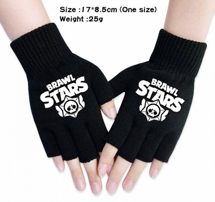 Brawl Stars-16A Black Anime knitted half finger gloves