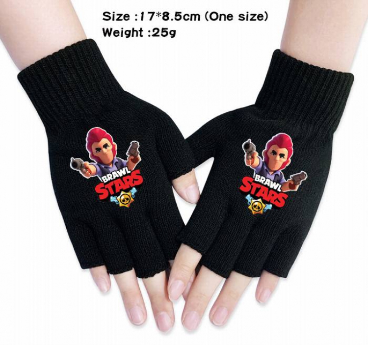 Brawl Stars-14A Black Anime knitted half finger gloves