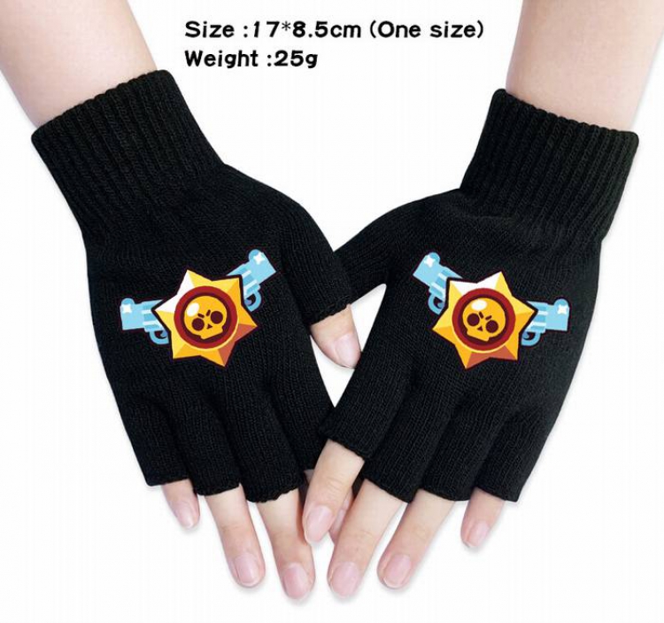 Brawl Stars-2A Black Anime knitted half finger gloves