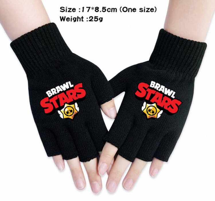 Brawl Stars-4A Black Anime knitted half finger gloves