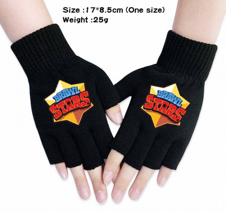 Brawl Stars-1A Black Anime knitted half finger gloves