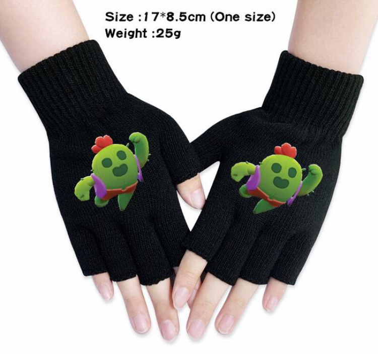 Brawl Stars-6A Black Anime knitted half finger gloves