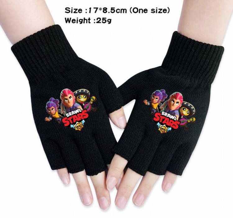 Brawl Stars-7A Black Anime knitted half finger gloves