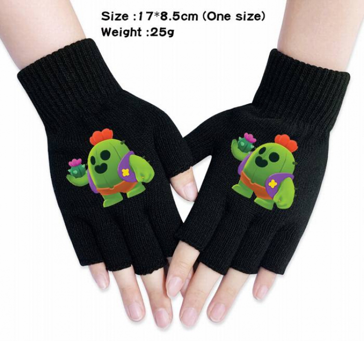 Brawl Stars-8A Black Anime knitted half finger gloves