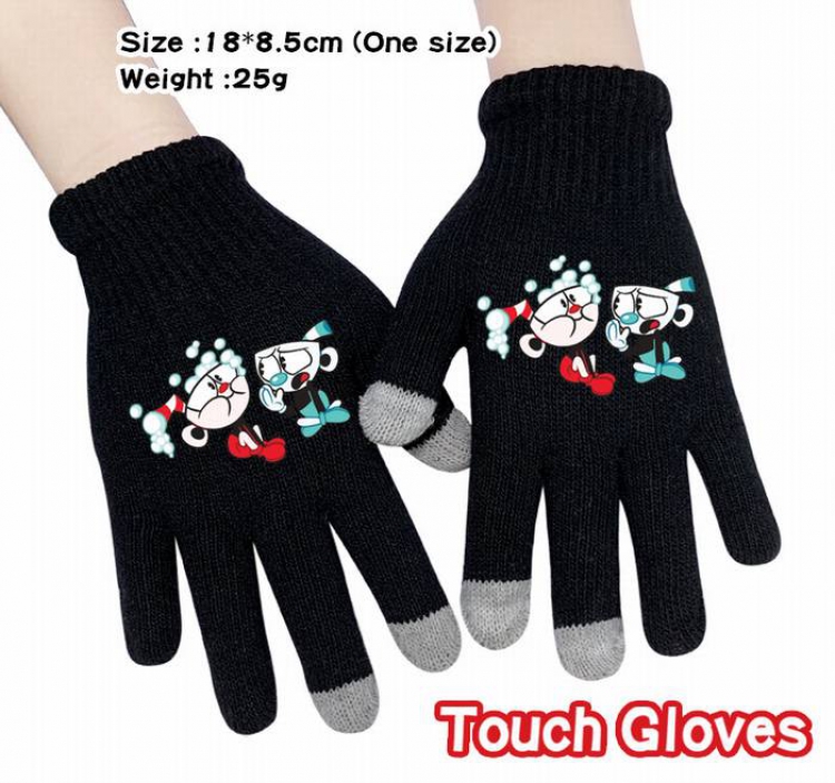 Cuphead-11A Black Anime knit full finger touch screen gloves