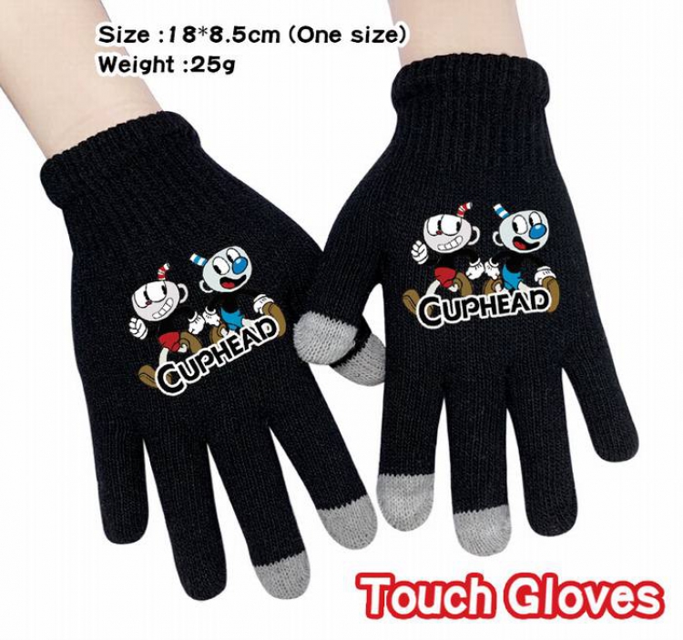 Cuphead-2A Black Anime knit full finger touch screen gloves