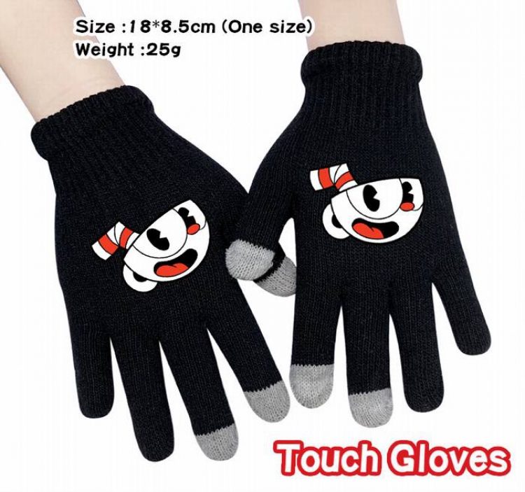 Cuphead-1A Black Anime knit full finger touch screen gloves