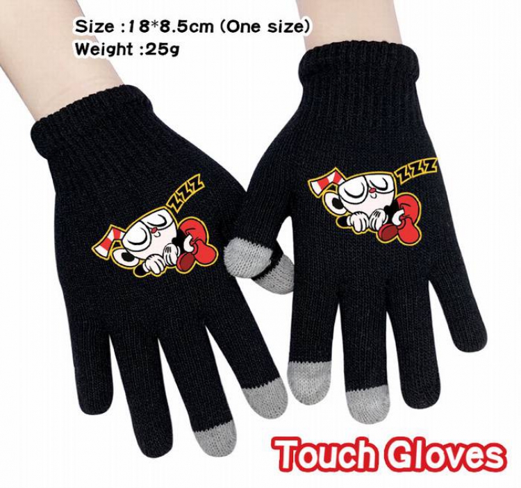 Cuphead-12A Black Anime knit full finger touch screen gloves